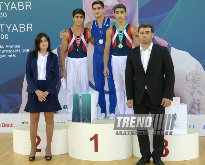 İdman gimnastikası üzrə 22-ci Bakı Çempionatı və Birinciliyi. Kişilər arasında çoxnövçülük finalı və mükafatlandırma mərasimi. Bakı, Azərbaycan, 03 oktyabr 2015 